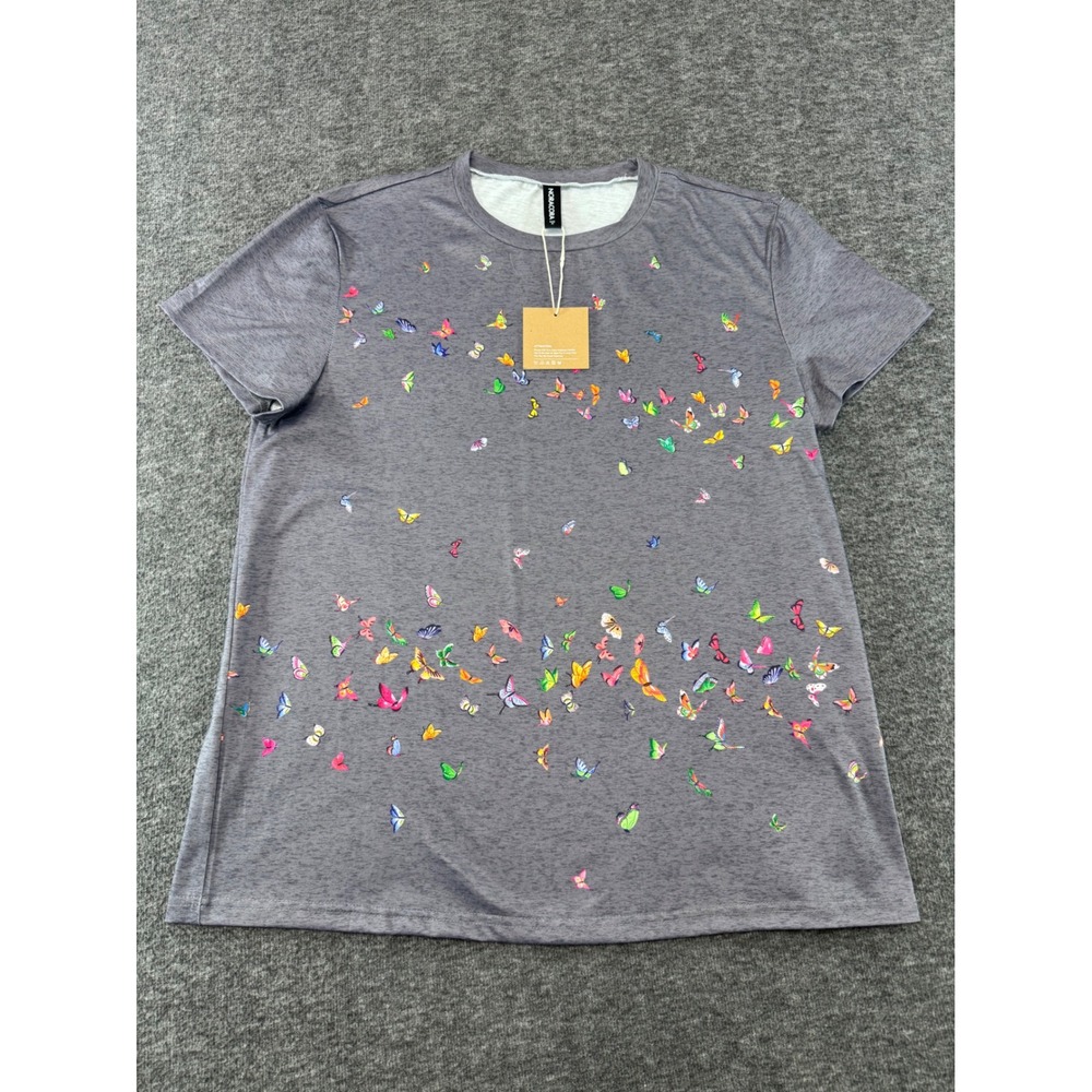 Noracora Gray Butterfly Print Short Sleeve Jersey T-Shirt Size M New